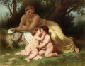 Jeune femme contemplant deux enfants embrassants réalisme William Adolphe Bouguereau